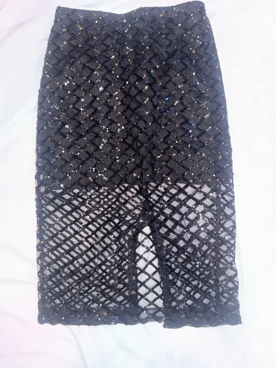 J. Crew Black Sequined Lattice Pencil Skirt - Picture 1 of 8